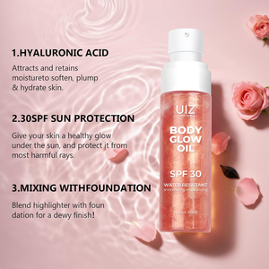 <span class=keywords><strong>Huile</strong></span> Corporelle Éclatante au Coco Personnalisée en Usine <span class=keywords><strong>SPF</strong></span> <span class=keywords><strong>30</strong></span> Éclaircissante Hydratante avec Paillettes Distribuées Uniformément Format Échantillon - Product Image 2