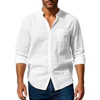 Kemeja Kasual Pria Lengan Panjang Rajut Satin Linen/Katun Warna Solid Model Cardigan Kancing Tertutup Bernapas untuk Musim Semi