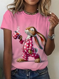 T-<span class=keywords><strong>shirt</strong></span> décontracté pour <span class=keywords><strong>femme</strong></span> à manches courtes et col rond, imprimé <span class=keywords><strong>chat</strong></span> rose brillant, <span class=keywords><strong>motif</strong></span> papillons, respirant, tendance, pour tous les jours - Product Image 3