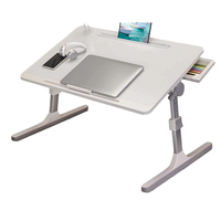 Petit bureau portable pliable pour ordinateur portable avec tiroir, ventilateur USB, étagère et pince à livres