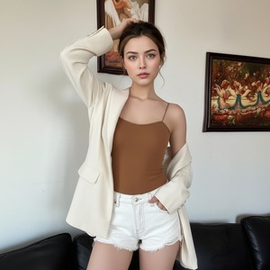 Camisole sexy en coton une pièce avec soutien-gorge intégré, débardeur fin rembourré pour <span class=keywords><strong>femme</strong></span>, débardeur court pour l'extérieur style Y2K - Product Image 3