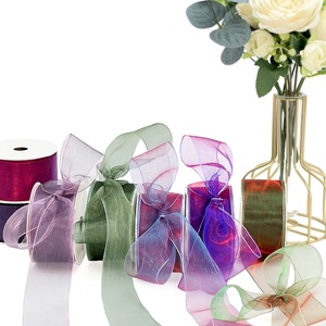 Sheer óng ánh Laser đầy màu sắc hai mặt <span class=keywords><strong>Organza</strong></span> Ribbon 100% polyester 3.8cm cho gói quà trang trí hai mặt - Product Image 1
