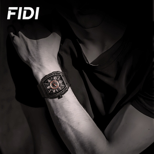 FIDI Mens Tonneau <b>Automatic</b> Mechanical Watch 3ATM Waterproof Sport <b>Chronograph</b> Silicone Strap Wristwatch For Men - Product Image 6