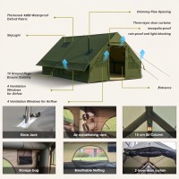Tente de camping gonflable d'hiver à double couche, résistante à la chaleur, avec ouverture pour poêle, installation rapide