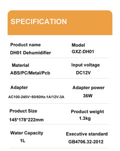 Déshumidificateur électrique compact <span class=keywords><strong>pour</strong></span> maison et camping-car, le plus vendu, avec fonction de minuterie, réservoir d'eau amovible de 1L et poignées DH01 - Product Image 6