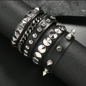<span class=keywords><strong>Bracelet</strong></span> rond en <span class=keywords><strong>cuir</strong></span> noir pour femmes et hommes, style punk, clouté, bracelets à la mode, bracelets modernes - Product Image 2