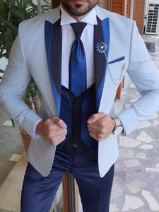 <span class=keywords><strong>Traje</strong></span> de la mejor calidad Blanche Homme Chic padrinos de boda pico solapa esmoquin <span class=keywords><strong>azul</strong></span> blanco negro hombres trajes boda Hommes Blancs Smo King - Product Image 3