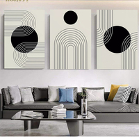 Affiche imprimable avec lignes d'arche demi-cercle arc-en-ciel, formes géométriques abstraites noires, décoration bohème du milieu du siècle, art minimaliste