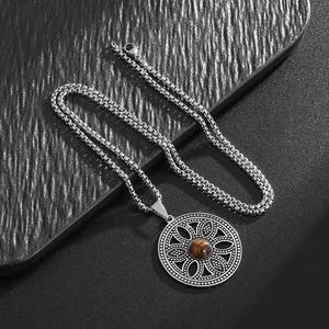 Colliers Pendentifs Fleur de Vie Viking Vintage en Acier Inoxydable Œil de Tigre pour Femmes et Hommes, Chaîne Géométrie Sacrée - Product Image 3