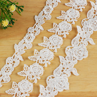 RYL 3cm Dentelle blanche à motif de roses, style français, ajourée, broderie soluble dans l'eau, fil de polyester, accessoires de couture DIY pour rideaux