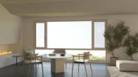 Ventana Vertical de Aluminio y Madera Compuesta con Doble Acristalamiento, Aislamiento Acústico y Térmico, y Mosquitera Plegable