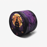 Broyeur à herbes portable en métal noir, magnétique, 4 couches, en aluminium, motif Halloween (Maison hantée, Jack-o'-lantern, Chauve-souris, Pleine lune), avec enveloppe intégrale 360°