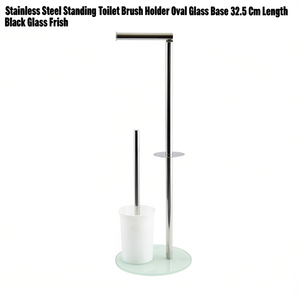 Soporte de Escobilla de Inodoro de Acero Inoxidable con Base Ovalada de Vidrio, 32.5 cm de Largo, Acabado en Vidrio Negro - Product Image 3
