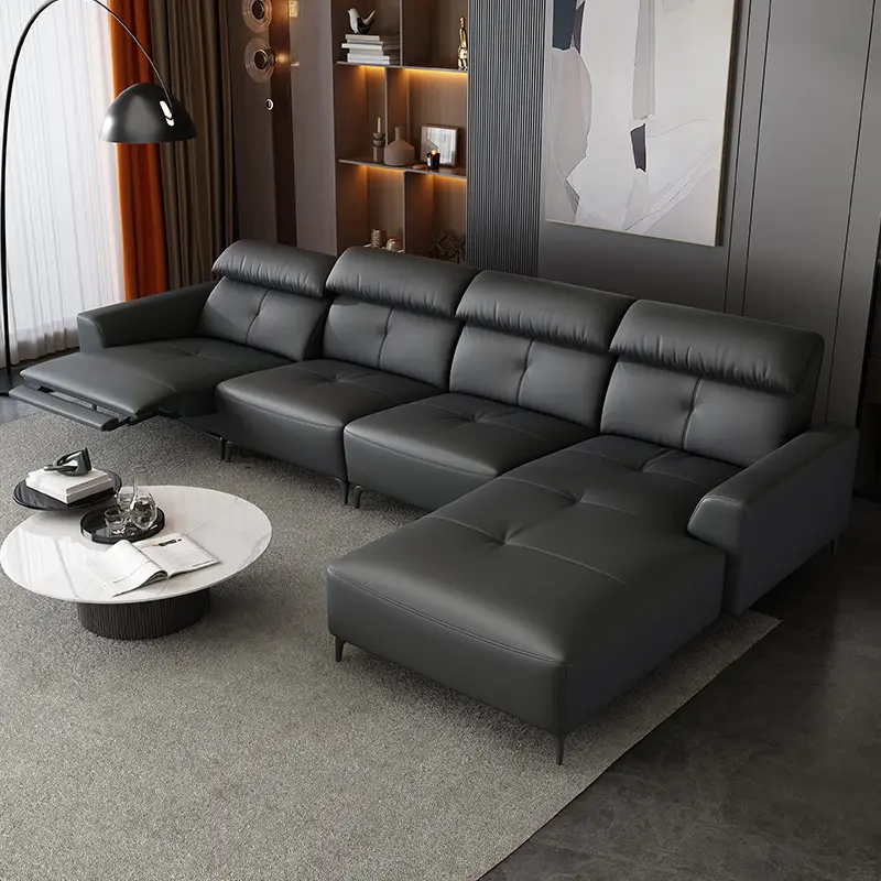 Sofá inteligente multifuncional em forma de L, sofá moderno de luxo com 5 lugares, sofá de couro funcional para casa e sala de estar, ideal para uso em ambientes de uso