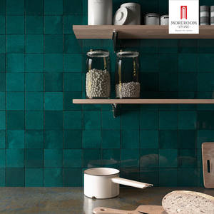 Carreaux artisanaux à surface <span class=keywords><strong>ondul</strong></span>ée, carreaux moulés à la main de couleur verte pour un style moderne, pour véranda et mur de salle de bain - Product Image 2