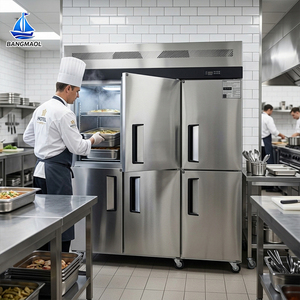 Réfrigérateur-congélateur vertical commercial à 6 portes en acier inoxydable, double température, pour la cuisine des restaurants et l'hôtellerie, stockage alimentaire - Product Image 2
