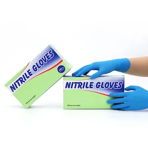 Gants en nitrile bleus sans latex, 100 pièces, sans poudre, jetables, pour salon de beauté et manucure