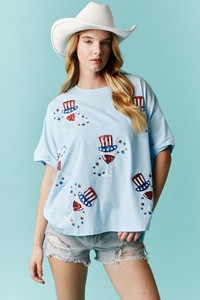HIPPOKIDS T-shirt à paillettes surdimensionné 4 juillet fête de l'indépendance femmes décontracté à manches courtes haut ample - Product Image 3