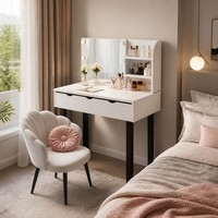 Ensemble de coiffeuse moderne en bois blanc polyvalent et grande capacité pour chambre et salle de bain, élégant bureau de maquillage pour hôtel et usage domestique