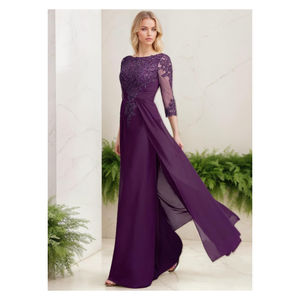 Abiti da Sera in Chiffon per la <span class=keywords><strong>Madre</strong></span> della Sposa e dello Sposo con Maniche a 3/4 e Applicazioni di Paillettes Abiti Formali per Matrimoni - Product Image 4