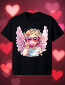 T-shirt casual da uomo a maniche corte, nera, con stampa grafica Cupido per San Valentino, vestibilità comoda, girocollo, stampa digitale, tessuto jersey. - Product Image 2