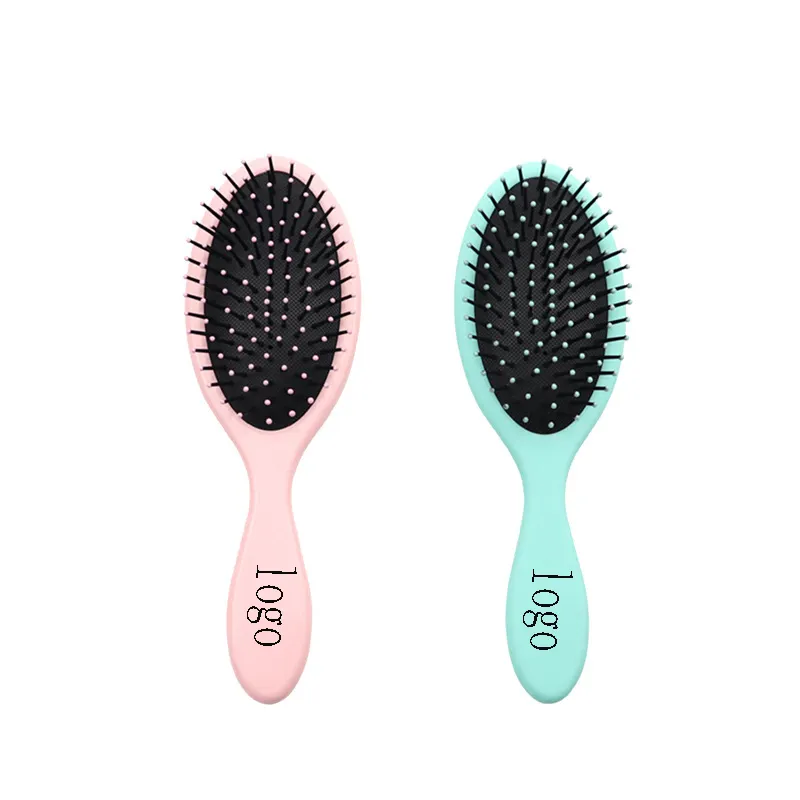 Custom Logo Colorful Women Hair Care Brush Massager Soft Cushion Nylon Bristles Wet Salon Pink Round Hair Brush