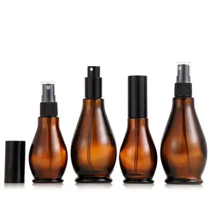Flacon de sérum <span class=keywords><strong>en</strong></span> verre ambré de luxe avec compte-gouttes Elegant Gold Accents Single Double Gourd Design - Product Image 6