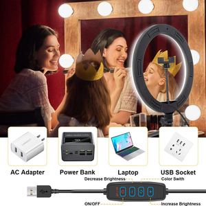 Dimmable Ring Light Selfie <strong>LED</strong> Round <strong>Lamps</strong> <strong>USB</strong> With Phone Holder Tripod Stand for Tiktok Video Light Makeup Photography Set