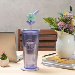 Best Selling 26oz Purple Plastic Juice <b>Bottle</b> <b>With</b> Flower <b>Straw</b> Tips Gadget for Your Beverages - Product Image 3