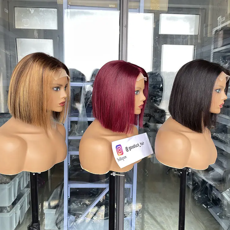 GL-Wig Bob pendek penutupan keriting Brasil, wig rambut manusia 2x6 4x4 Super ditarik hd transparan renda depan