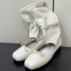 Nuevo estilo logotipo personalizado 2025 zapatos de eje suavemente plegados con lazo Casual Mary <span class=keywords><strong>Jane</strong></span> Ballet zapato mujer moda punta cuadrada botas planas - Product Image 3