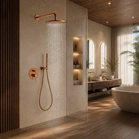 Ensemble de douche brossé en cuivre moderne à poignée unique apparente avec cartouche céramique pour usage hôtelier