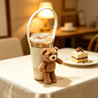 Manchon de tasse portable avec sangle, motif ours en peluche, manchon réutilisable pour boissons froides