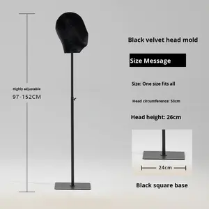 Tête de mannequin en velours noir en promotion, forme de présentation pour vêtements, avec <span class=keywords><strong>insert</strong></span> pour épingles, recouverte de mousse et de tissu de lin blanc pour perruques et chapeaux - Product Image 6