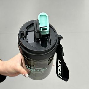 Hello Lucky Travel Mug 600ml Double Drink Coffee Cup Student Portable Water Bottle Plastic Drinkware - Product Image 4