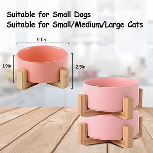 Dayanıklı seramik yuvarlak köpek kedi kase hiçbir dökülme yükseltilmiş <span class=keywords><strong>Pet</strong></span> gıda su çanak çelik ahşap standı kapalı kamp kullanımı için küçük boyutu - Product Image 2