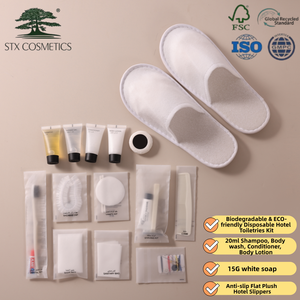 Ensemble d'articles de toilette d'hôtel de luxe écologiques, lotion miniature de voyage 20 ml, savon 15 g, pantoufles antidérapantes en peluche, kit d'articles de toilette jetables pour hôtel - Product Image 1
