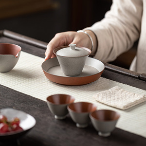 Guanlan Coarse Pottery Gaiwan <b>Teacup</b> Grey Glaze With Lid Kung Fu Tea Set Handmade Ceramic Bowl For Afternoon Tea - Product Image 2