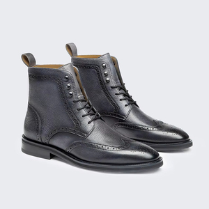 Wholesale <strong>Men</strong> Black Grain <strong>Brogue</strong> Ankle <strong>Boots</strong> Wingtip Perforation Side Metal Rivets Breathable Daily Dress Shoes - Product Image 1