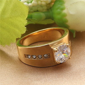 Fashionable Titanium Steel Diamond <b>Ring</b> Round Brilliant Cut Women's Wedding Jewelry Gold Color 211007 - Product Image 1