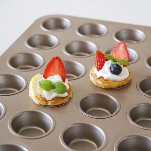 Moule à muffins 24 cavités en acier au carbone, antiadhésif, doré, pour petits gâteaux ronds, vente en gros, personnalisé en usine - Product Image 3
