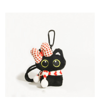 Kawali Écharpe noire chaton poupée sac pendentif porte-clés en peluche doux chat peluche poupée porte-clés décoration sac à dos pendentif à breloque cadeau