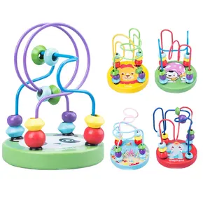 Wooden Circles Wire Bead Roller Coaster Small round bead toy for kids