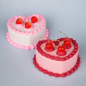 Vintage Style Pink White Heart Shaped Cherry Fake Cake Jewelry <b>Box</b> Mirror Simulation Strawberry Cake Plastic Cream Decoration - Product Image 6