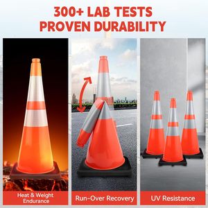 28 بوصة مخاريط حركة المرور البلاستيكية الممتازة مع قاعدة سوداء و 6 "+ 4" الياقات العاكسة للقيادة الحذر وقوف السيارات ، - Product Image 4