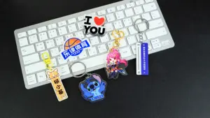 Custom Bulk Promotional Plastic Acrylic Keychain Clear Glitter Epoxy Anime Charm