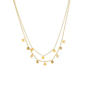 Fashion Custom Moon Star Charm Necklace Stainless Steel 18K Gold Necklace