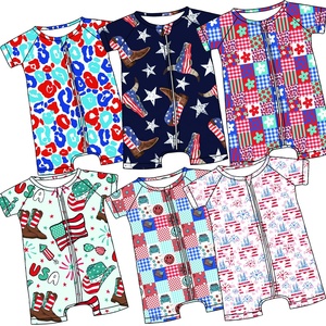 Pyjamas à fermeture éclair pour filles, personnalisables, combinaisons une pièce, imprimé floral, sans manches, grande taille, en coton tricoté - Product Image 1