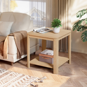 Juego de 2 mesas auxiliares cuadradas de madera de 22.1 pulgadas con estante de almacenamiento para sala de estar o dormitorio - Product Image 3