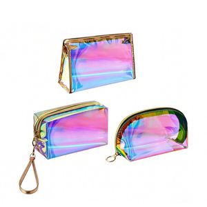 Bolsa de PVC Transparente Holográfica, Duradera, Portátil, con Cierre de Cremallera, Gran Capacidad, para Maquillaje, Viajes y Artículos de Aseo - Product Image 1